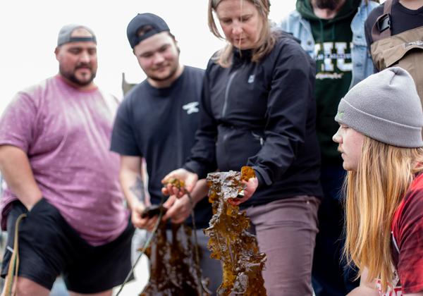 VIU students at the docks and pilings